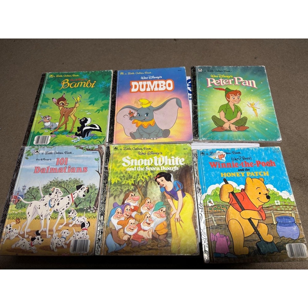 Disney 6 Little Golden Books 101 Dalmatian Snow White Peter Pan Pooh Dumbo Bambi